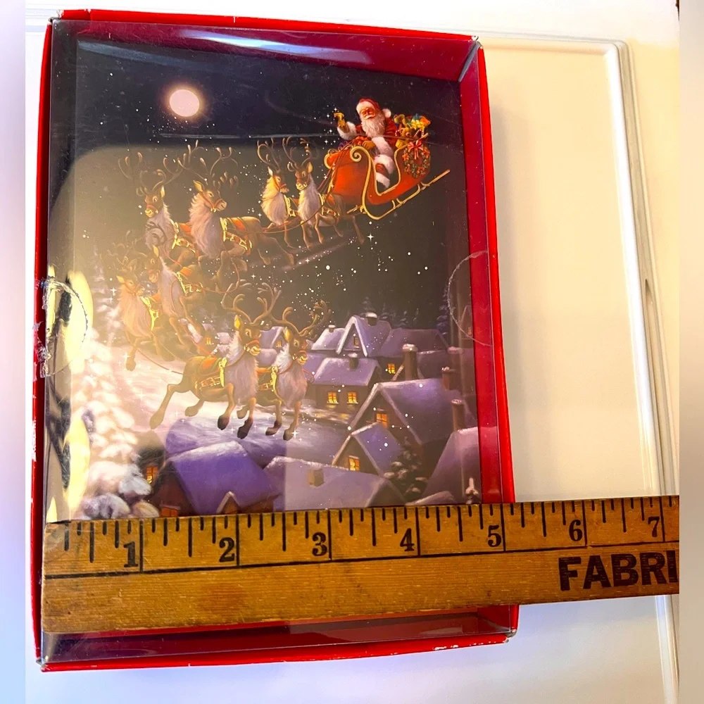 Ten Vintage Christmas Cards Showing Santa Flying in his Sleigh with Gold Accents